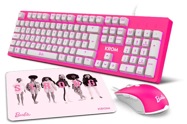 Krom - Krom 3 IN 1 GAMING COMBO clavier Souris incluse Jouer USB QWERTY Rose, Blanc
