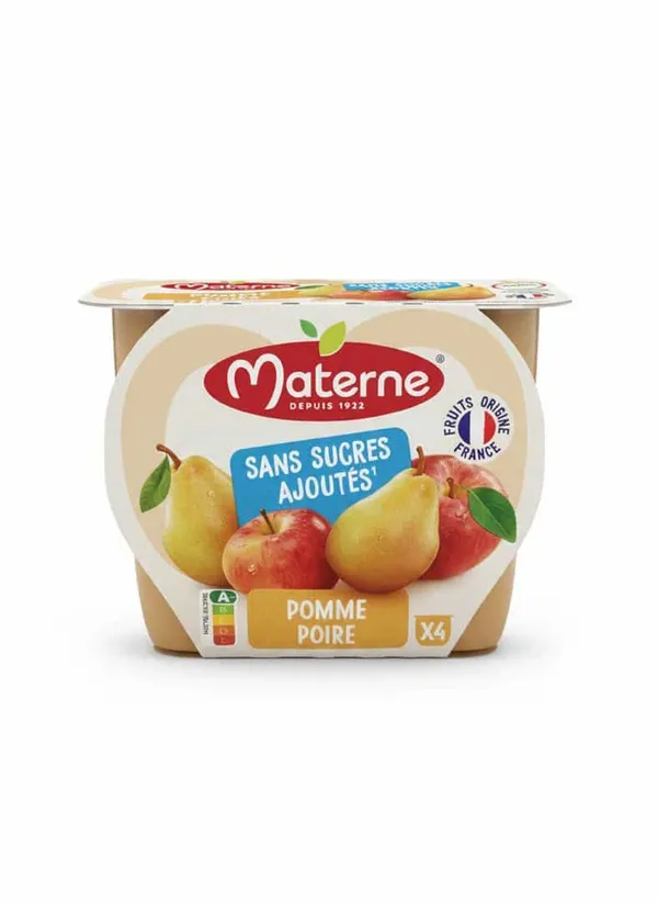 Materne – Compote Pomme & Poire Sans Sucres Ajoutés - 4 x 100 g