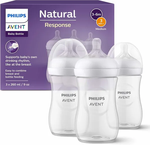 Philips Avent – Biberons à Réponse Naturelle 260 ml Sans BPA - 1 mois et plus – Lot de 3