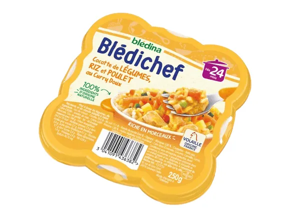BLEDINA - Blédichef - Cocotte de Légumes, Riz et Poulet au Curry Doux - 250g