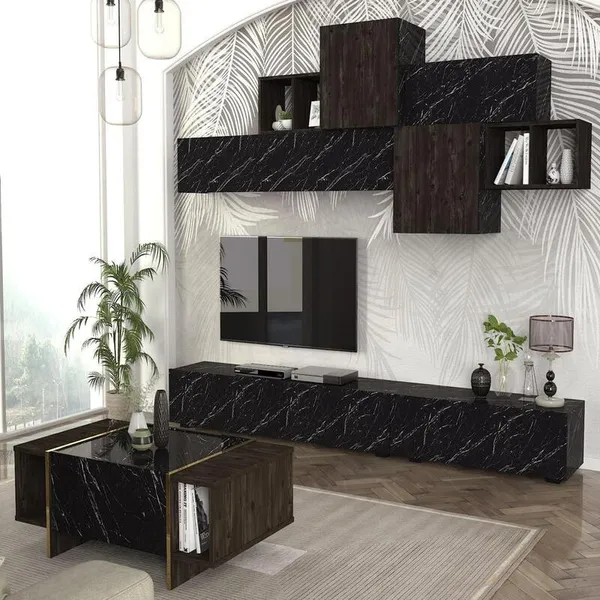 Table Téléviseur Ens Tromen TV Unit Rabab Marble 2.60M Noir T729+B805