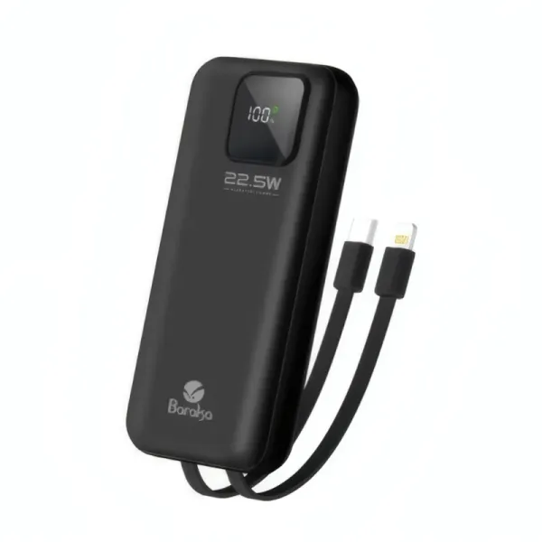 Power Bank Baraka 20000mAh Noir avec Câbles Type-C et Lightning