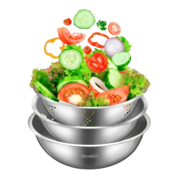 Set de 3 Bols et Passoire en Inox Decakila