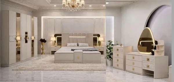Chambre à Coucher Armoire 6 battants 7 pièces Beige Tuana