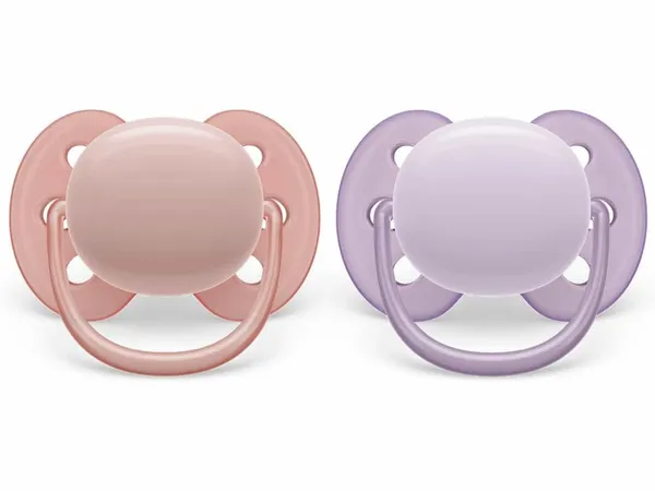 PHILIPS AVENT - Lot de 2 sucettes douces et flexibles pour bébés âgés de 0 à 6 mois, sans BPA, avec étui