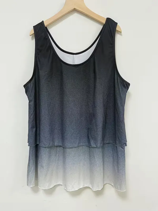 Débardeur Élégant Femme sans Manches - Imprimé Tie-Dye Noir & Blanc - 3XL