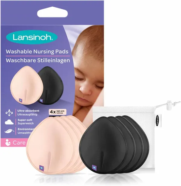 LANSINOH - Coussinets d’Allaitement Lavables 8 pièces – Couleurs Variées