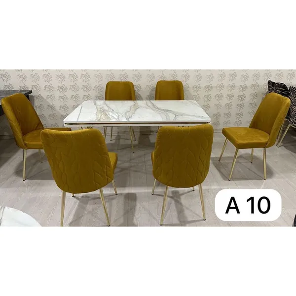 Table à Manger 6 places 80X140 Métal Blanc-dore A10