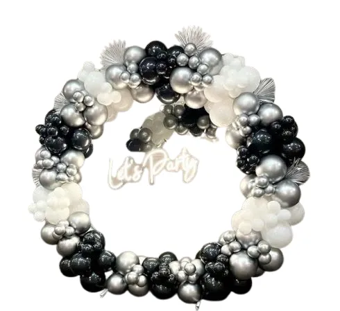 Kit guirlande ballons 147 pièces – Noir, argent et blanc pour fête & mariage