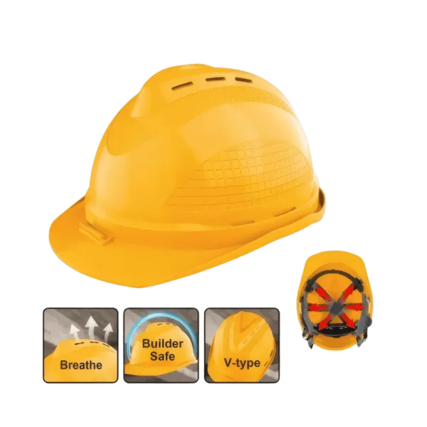 Casque de Chantier Jaune Ventilé avec Molette Ingco
