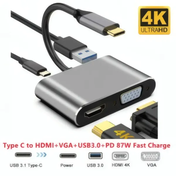 Convertisseur R SCAR RS-TCHDUSB4IN1 Type-C vers HDMI/VGA/USB3.0