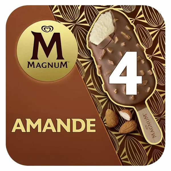 MAGNUM - Glace Bâtonnet Amande, 4 batônnets - 300G