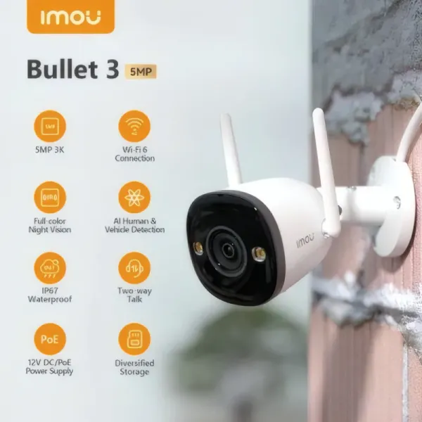 Caméra IP Imou Bullet 3 3K (5MP) avec vision nocturne intelligente