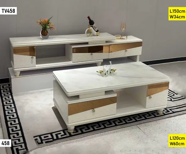 Table Televiseur Beige 150X34 TV458 + Table Basse 120X60 458