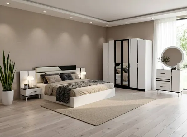 Chambre à Coucher 6 battants 5 pièces Noir Creme CAC025 3220