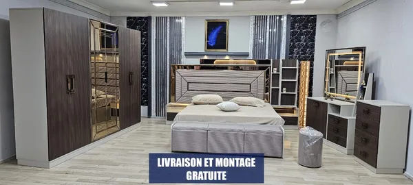 Chambre à Coucher Armoire 6 battants 6 pièces Marron Gris Anka