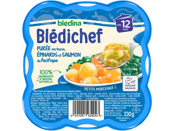 BLEDINA - Blédichef - Purée onctueuse épinards et saumon du pacifique - 230g