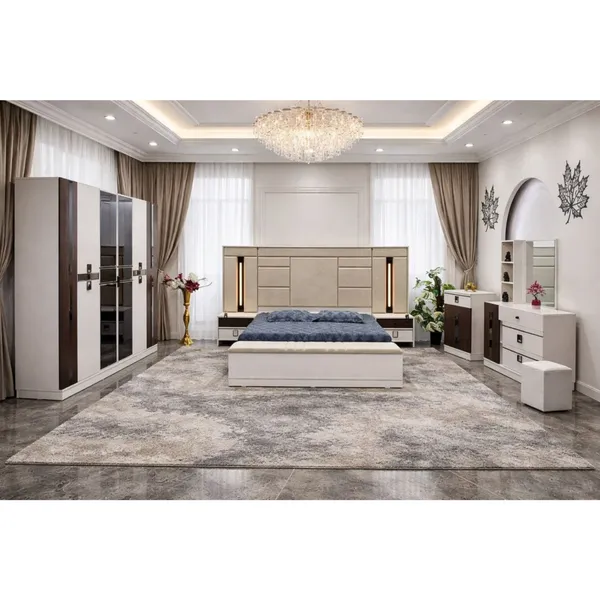 Chambre à Coucher Armoire 6 battants 7 pièces Beige Marron Hamsin