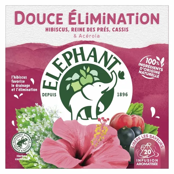 ELEPHANT-Douce élimination hibiscus reine des prés,cassis & acérola 20 sachets