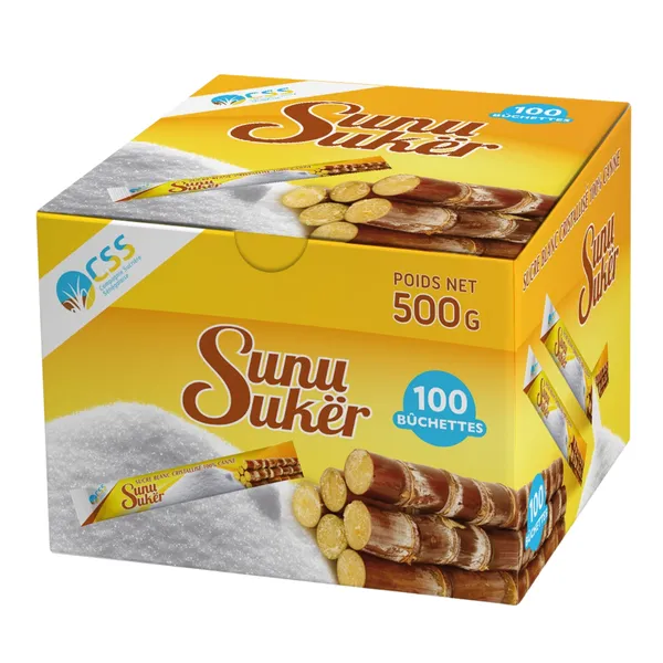 Sunu Sukër – Sucre Blanc Cristallisé 100% Canne – 100 Buchettes – 500 g