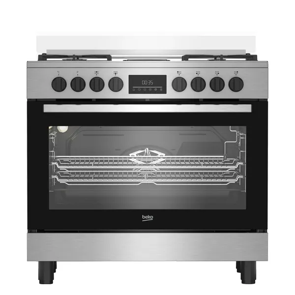 Cuisiniere Beko 6 feux 90X60 à Gaz + 2 Plaques de Cuisson Inox BGM21225EX