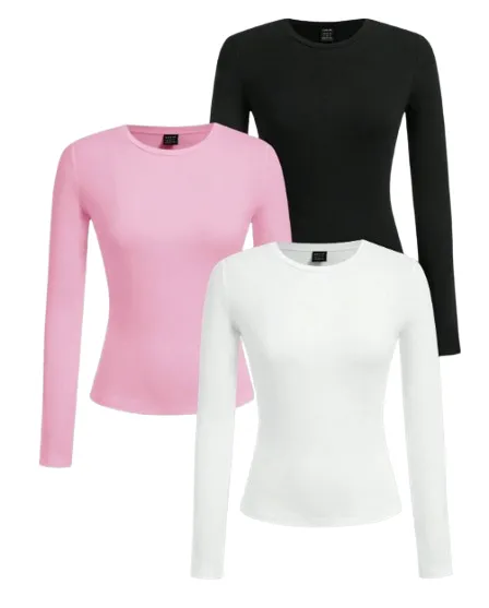 Lot de 3 T-Shirts Femme – Manches Longues, Basiques & Doux