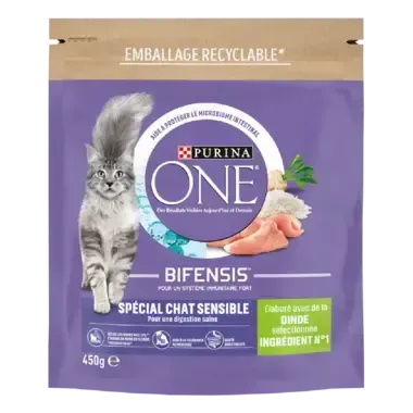 Purina ONE – Croquettes pour Chat Sensible à la Dinde & au Riz – 450 g