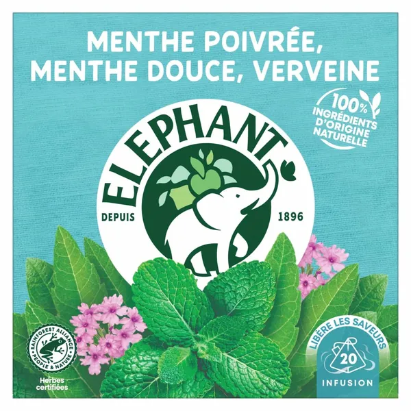 ELEPHANT-Infusion menthe poivrée,menthe douce et verveine 20 sachets