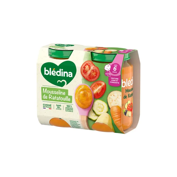 BLEDINA – Mousseline de Ratatouille – Dès 6 Mois – Lot de 2 x 200 g (400 g)
