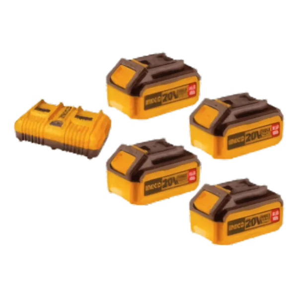 Pack Énergie Intégral P20S : 4 Batteries Haute Capacité 20V (4.0Ah) + 1 Chargeur Double Simultané 4A avec Mallette  FBCLI20244