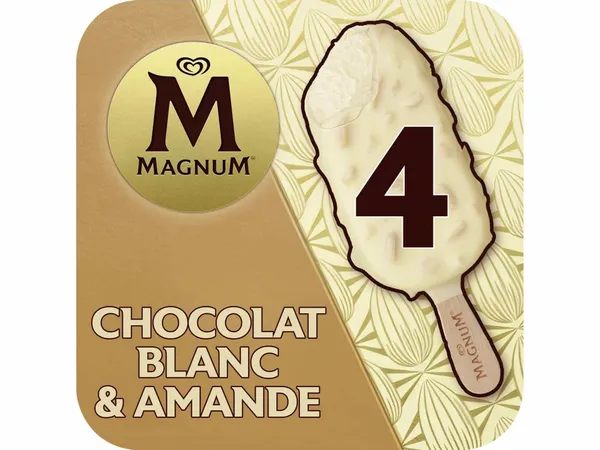 MAGNUM - Glace au chocolat blanc et amandes - 4 bâttonets (292g)