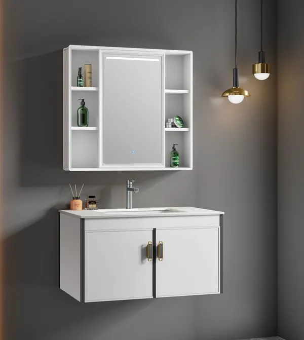 Meuble de salle de bain T-342 en fibre de carbone, coloris blanc (sans lumière Led)