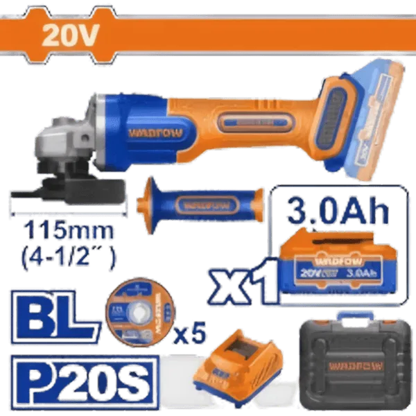 Meuleuse d'Angle Sans Fil 20V (Brushless) - Pack Complet - WADFOW