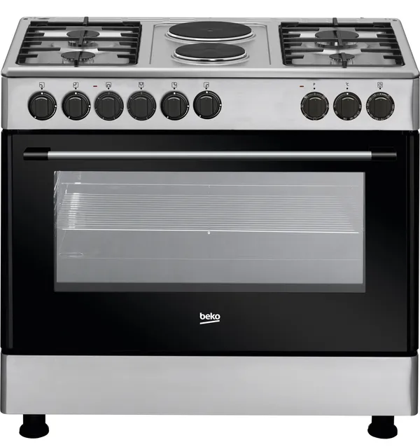 Cuisinière 6 Feux dont 4 Gaz et 2 Plaques chauffantes Beko GE12121DX