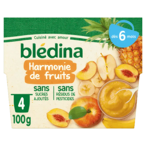 BLEDINA - Harmonie de fruits - lot de 4 x 100g - Dès 6 mois
