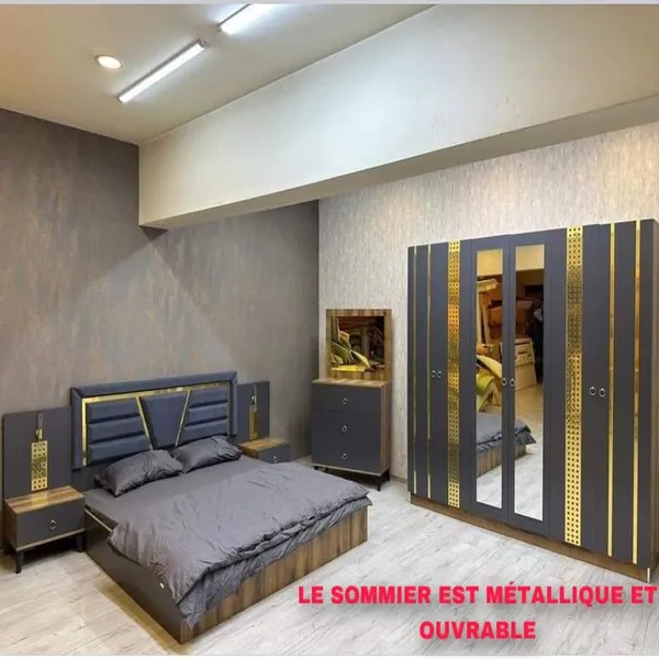 Chambre à Coucher 6 battants 4 pièces Gris-dore Mila