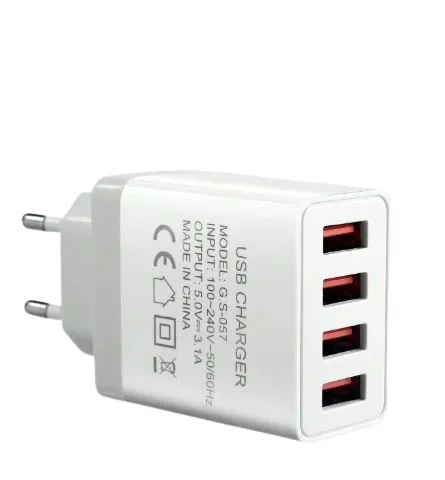 Tête de Chargeur Mural USB 4 Ports 3,1A – Prise EU C (220–240 V)