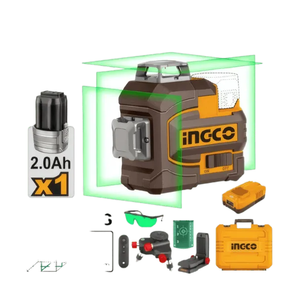 Niveau Laser 3D Vert Sans Fil 16V Ingco 35m