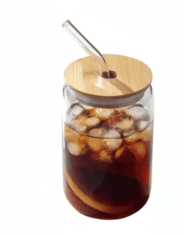 Verre Transparent avec Couvercle & Paille – Réutilisable, Style Smoothie - 400ml