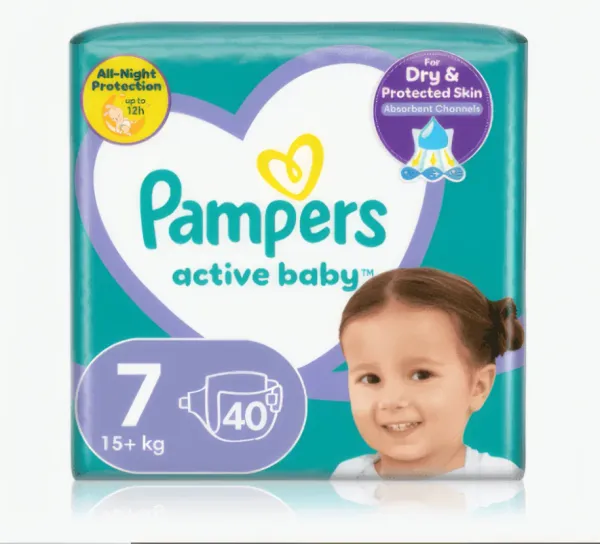 PAMPERS ACTIVE BABY -  Couches pour bébé Max - Taille 7 lot de 40 couches