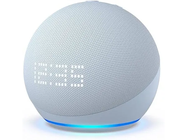 Amazon Echo Dot avec horloge - Enceinte bluetooth connectée avec assistant vocal intelligent, bleu clair