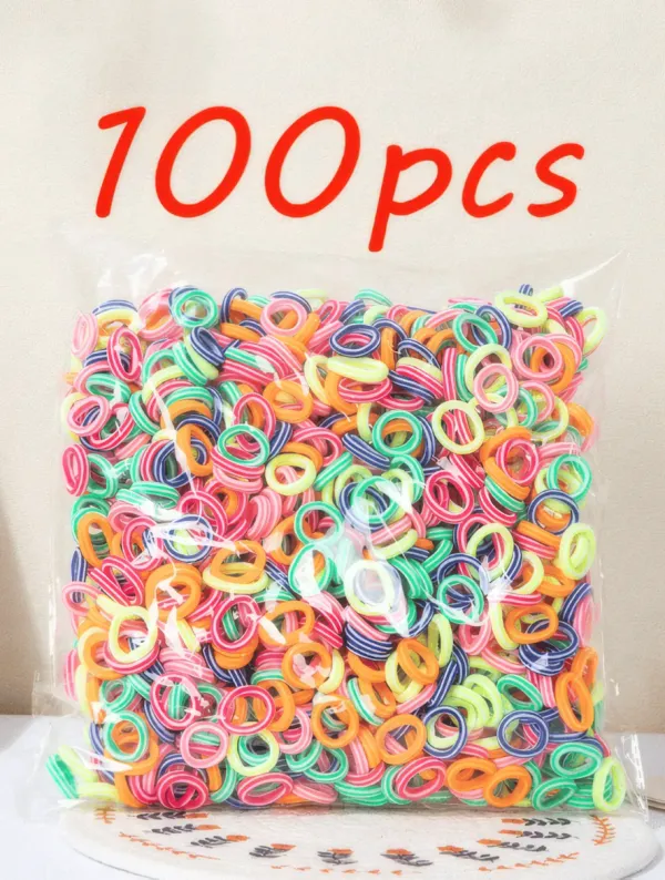 100 pièces Élastiques à cheveux colorés pour filles