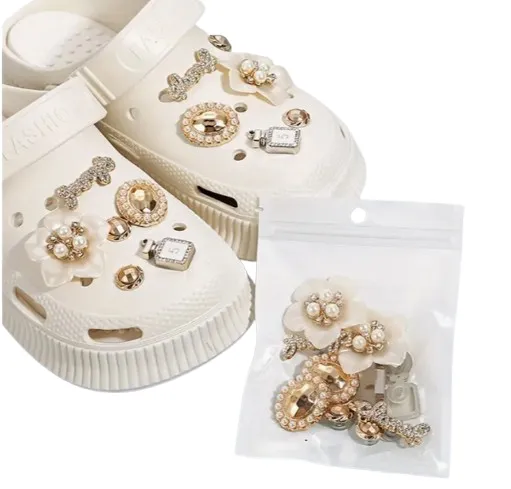 Fermoirs Déco Crocs – Lot de 2, Style Perle & Strass Rose