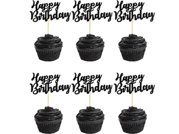 Décorations de toppers de cupcake slogan Happy birthday,12 pièces