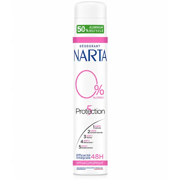 Narta – Déodorant Protection 5 Hypoallergénique 0 % Alcool – 48 H – Femme – 200 ml