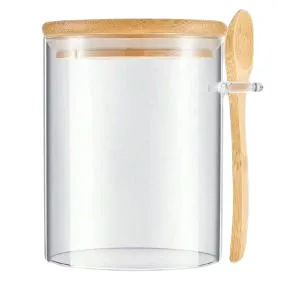 Bocal Hermétique en Verre avec Couvercle - Bambou + Cuillère