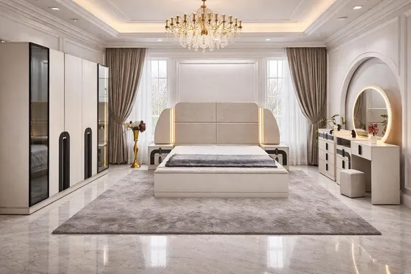 Chambre à Coucher Armoire 6 battants 7 pièces Beige Coco Lux