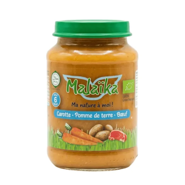 Malaïka – Pot pour bébé Sans gluten - Carotte, Pomme de terre & Bœuf  – Dès 6 mois – 190 g