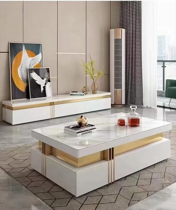 Table Téléviseur 200X40CM TV6316 + Table Basse 120X60 Blanc 6316
