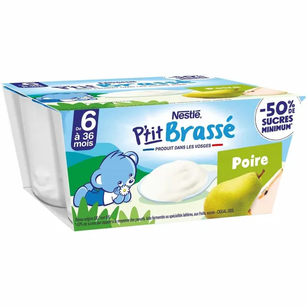 NESTLÉ - Yaourt Bébé P'tit Brassé Poire - dès 6 mois - 4 x 100g